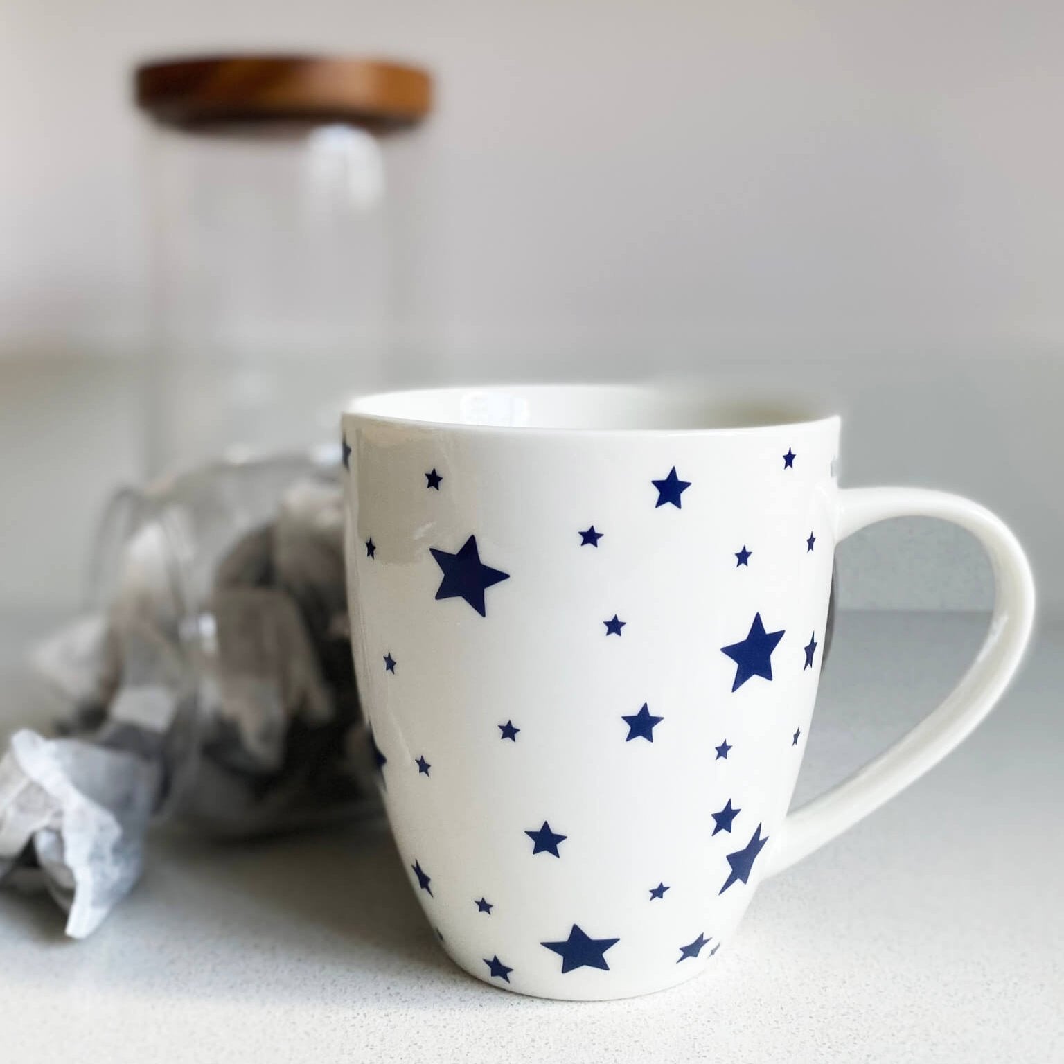 Joyce & Joan Ink Blue Stars Fine China Gift Mug 450ml Coffee Cup