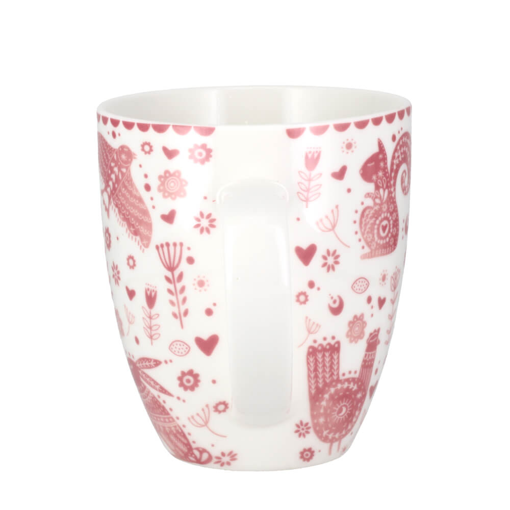 Joyce & Joan Animal Folk Penzance Pink Pattern Fine China Mug 450ml