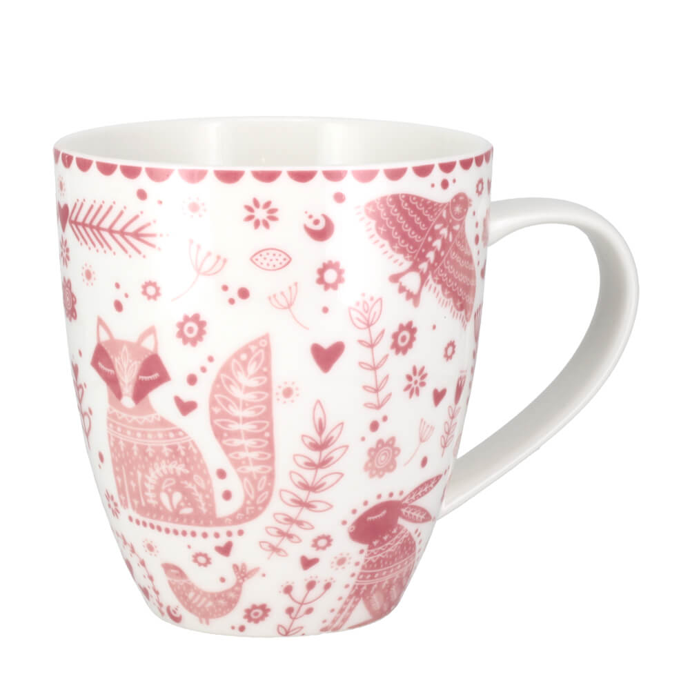 Joyce & Joan Animal Folk Penzance Pink Pattern Fine China Mug 450ml