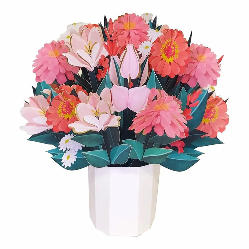 Large Pop-Up Flower Bouquet Card Pink Zinnia Florever by Origamo