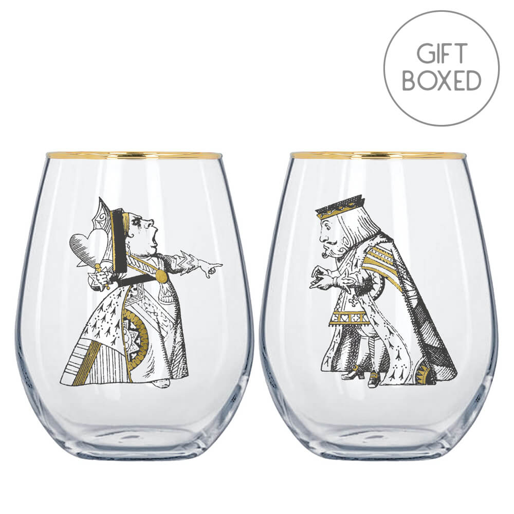 V&A Alice in Wonderland Gold Queen & King of Hearts Glass Tumbler Set