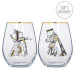 V&A Alice in Wonderland Gold Queen & King of Hearts Glass Tumbler Set