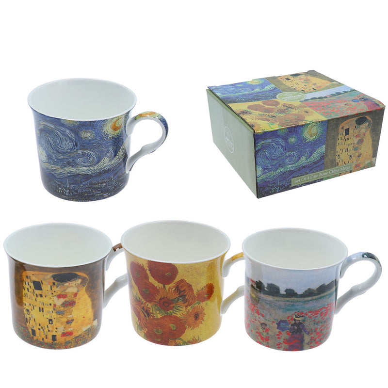 Heritage Artists Van Gogh Klimt Monet Mug Set 4 Fine Bone China Cups