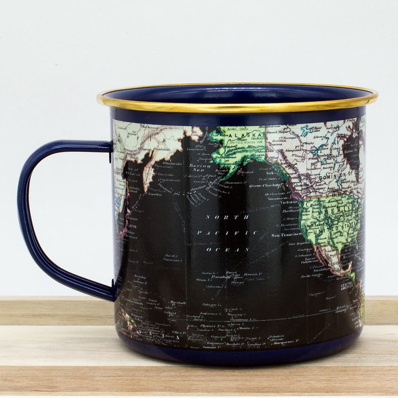 World Map Dark Enamel Mug