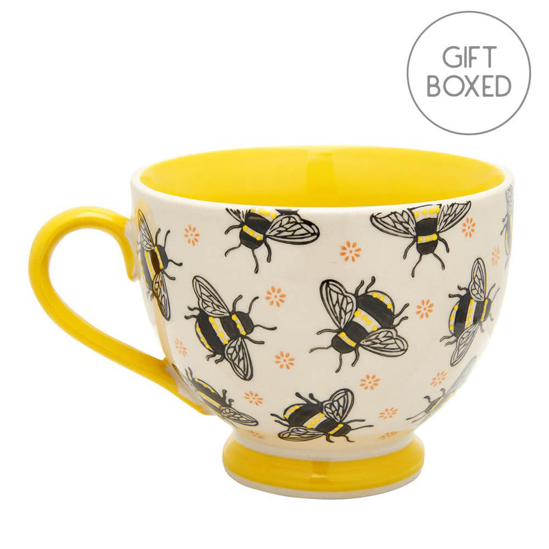 Sass & Belle Busy Bees Honey Yellow Hand-Stamped Creamic Footed Mug