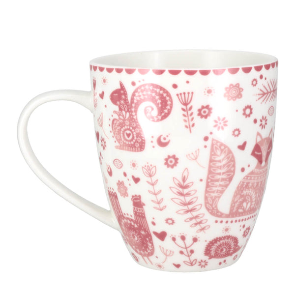 Joyce & Joan Animal Folk Penzance Pink Pattern Fine China Mug 450ml