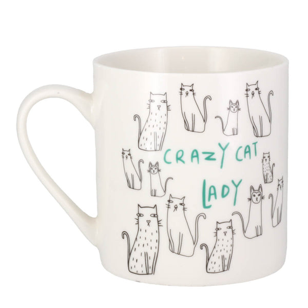 Crazy Cat Lady Mug KitchenCraft White Fine China 300ml Coffee Cup
