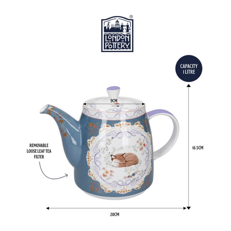 London Pottery Fox Blue Teapot 1 Litre Loose-Leaf Tea Infuser Teapot