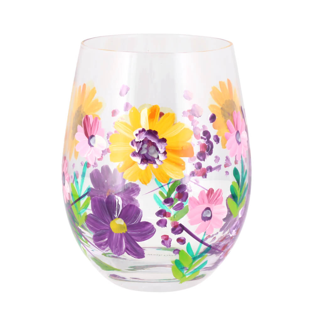 Hand Painted Stemless Glass Lynsey Johnstone Sunflowers Gin Tumbler