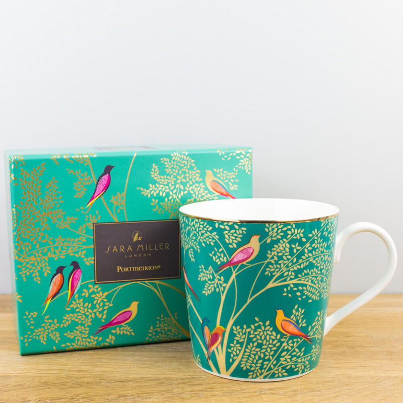 Portmeirion Sara Miller Chelsea Green & Gold Fine China Gift Boxed Mug