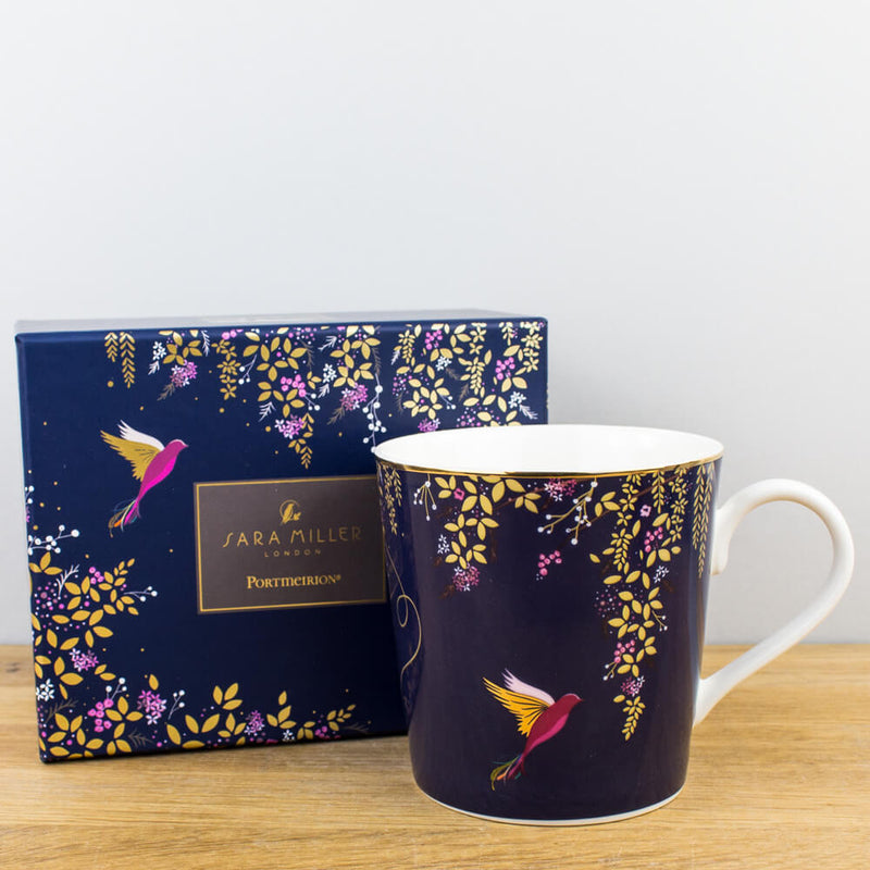 Portmeirion Sara Miller Chelsea Navy Gold Fine China Gift Boxed Mug