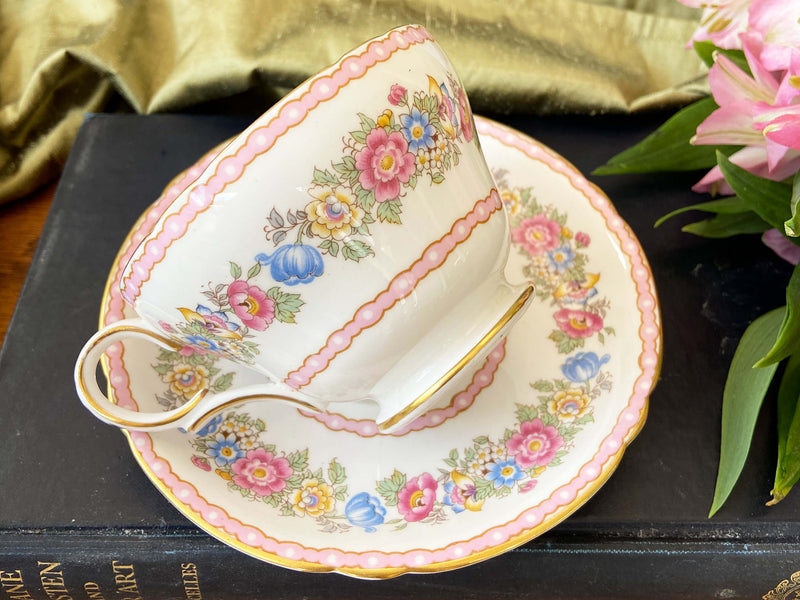 Vintage Shelley Teacup and Saucer Set Pompadour 13516 Pink Florals
