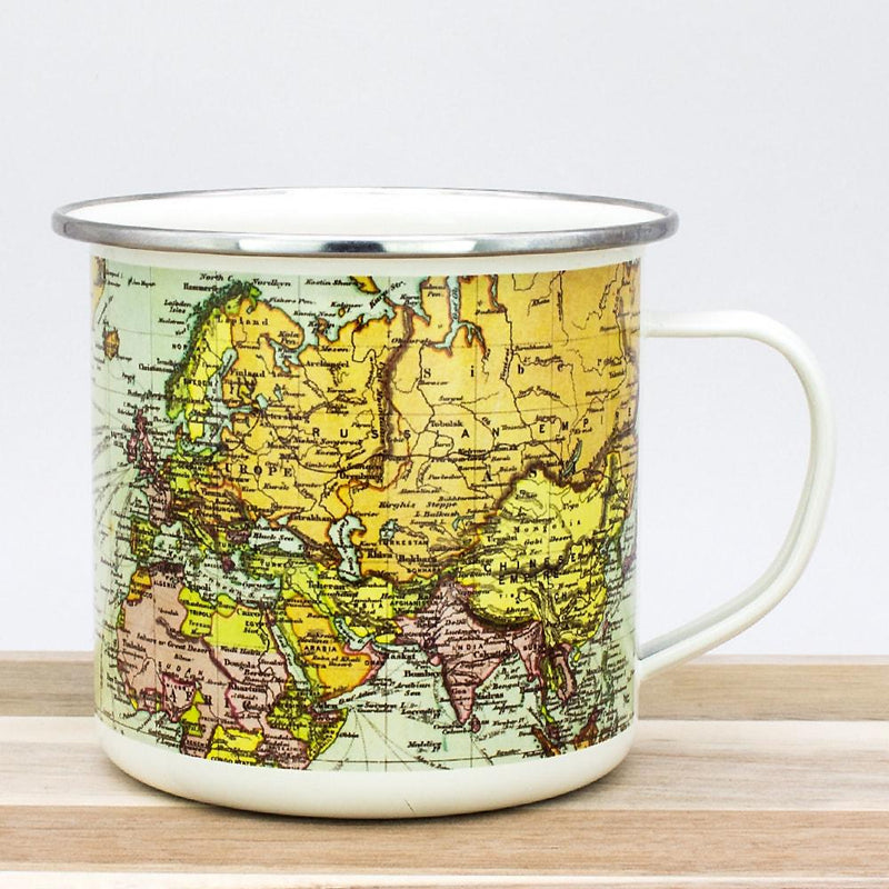 Gift Republic Vintage World Map Light Cream Enamel Mug 500ml