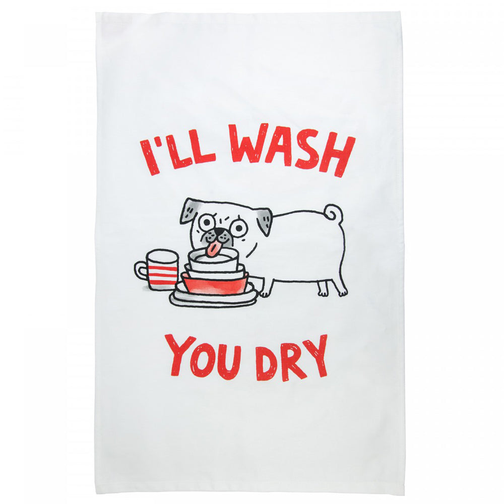 Ohh Deer x Gemma Correll I'll Wash You Dry Pug Dog Cotton Tea Towel
